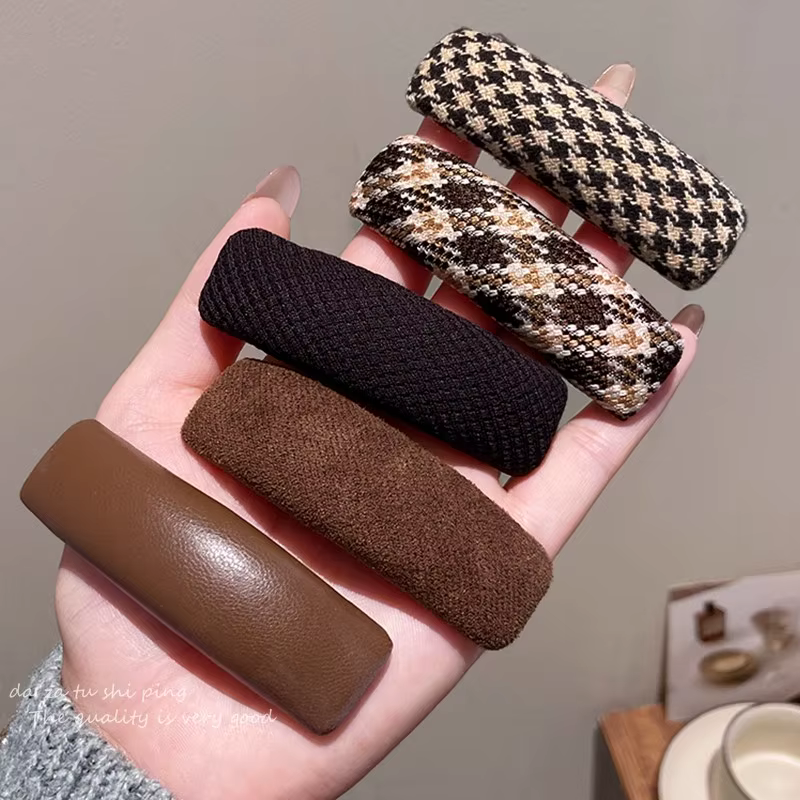 Vintage Brown Plaid Hairpin Set – 5 Piece