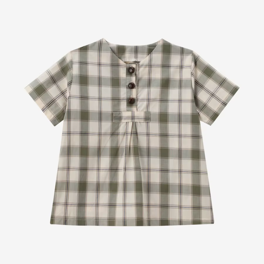 Grid & Pink Floral Collection – Boys Shirt