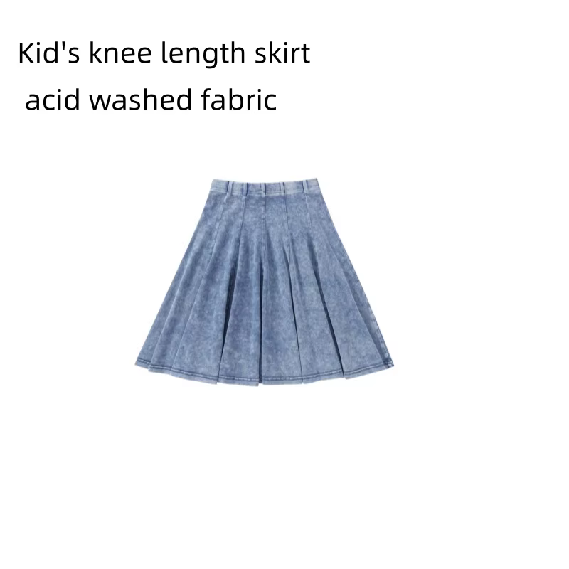 Panel Pleated Washed Denim – Kids Blue Skirt
