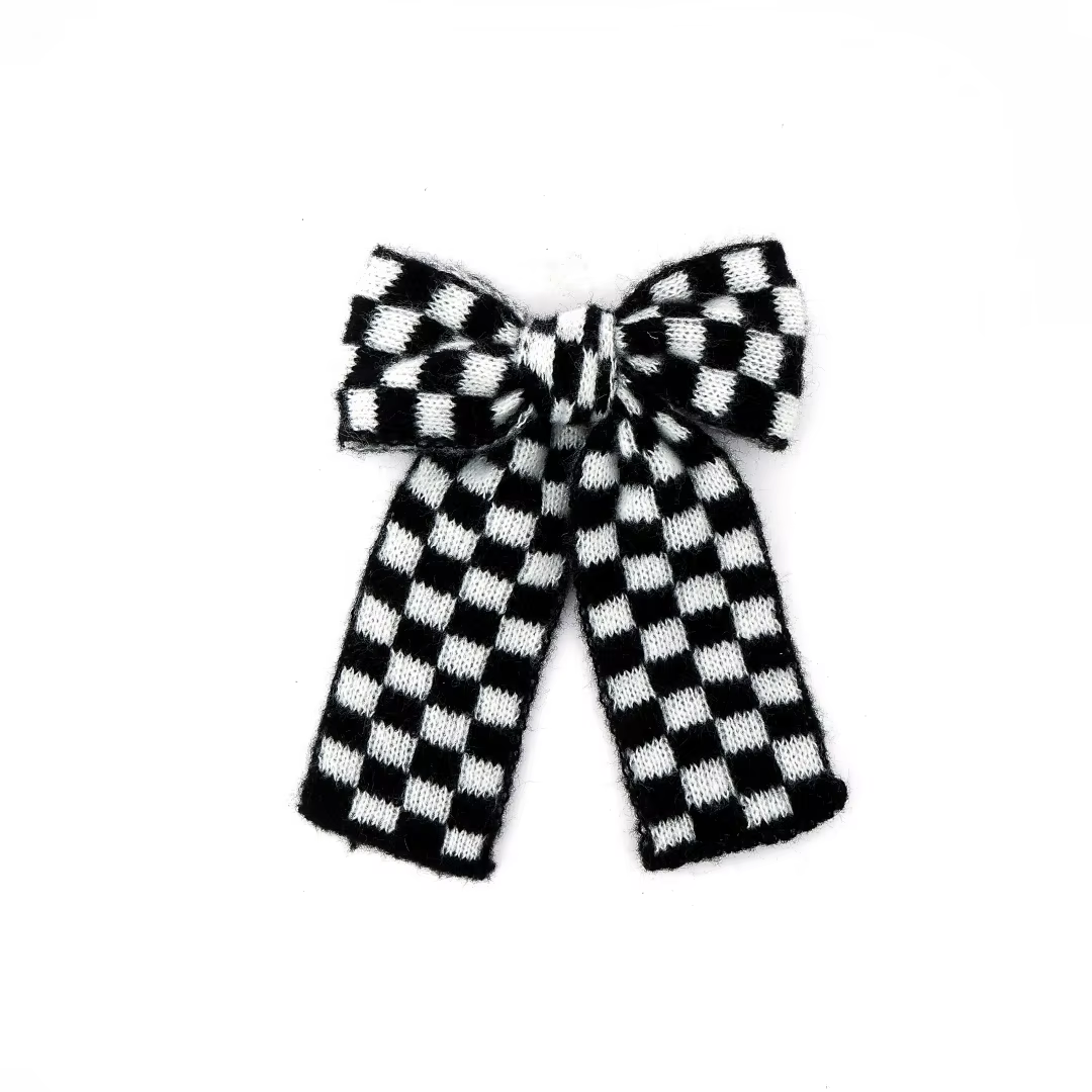 Checkered Knit Headband Medium Hair Clip