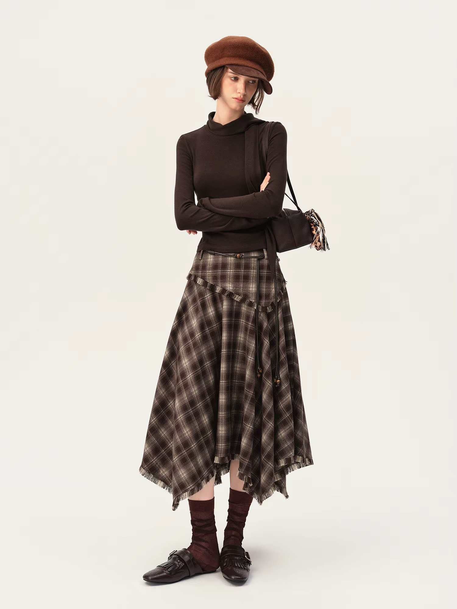 Plaid Asymmetric Maxi Skirt — image 2