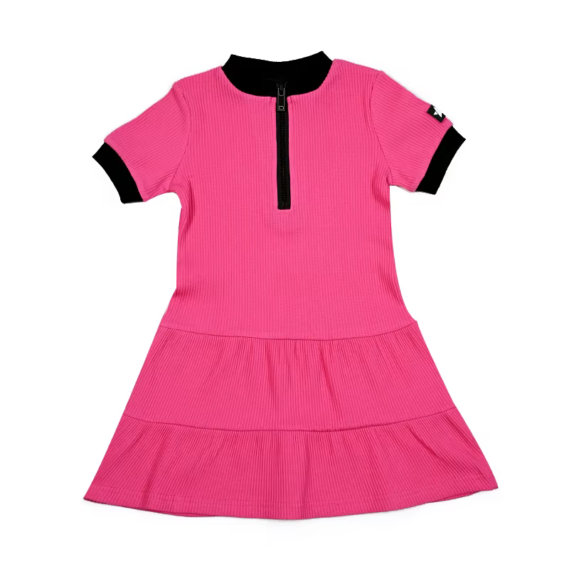 Leather Pocket Ribbed Collection – Pink Short Dress