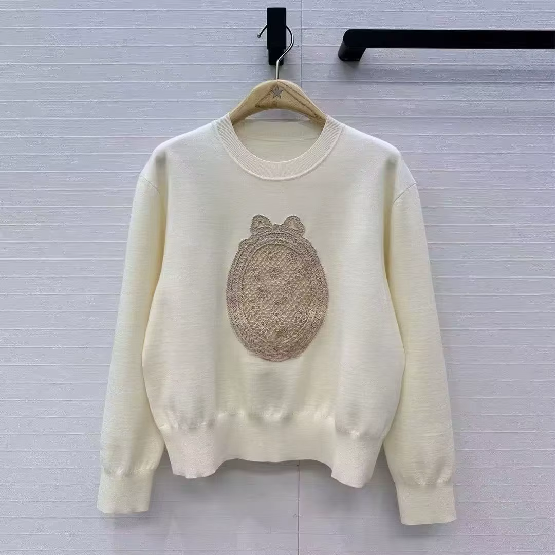 Lace-Embroidered Wool Knit Sweater — image 2