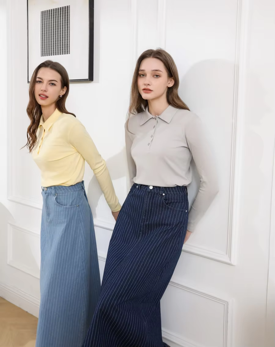 Black Pinstripe Denim Skirt – Blue — image 3