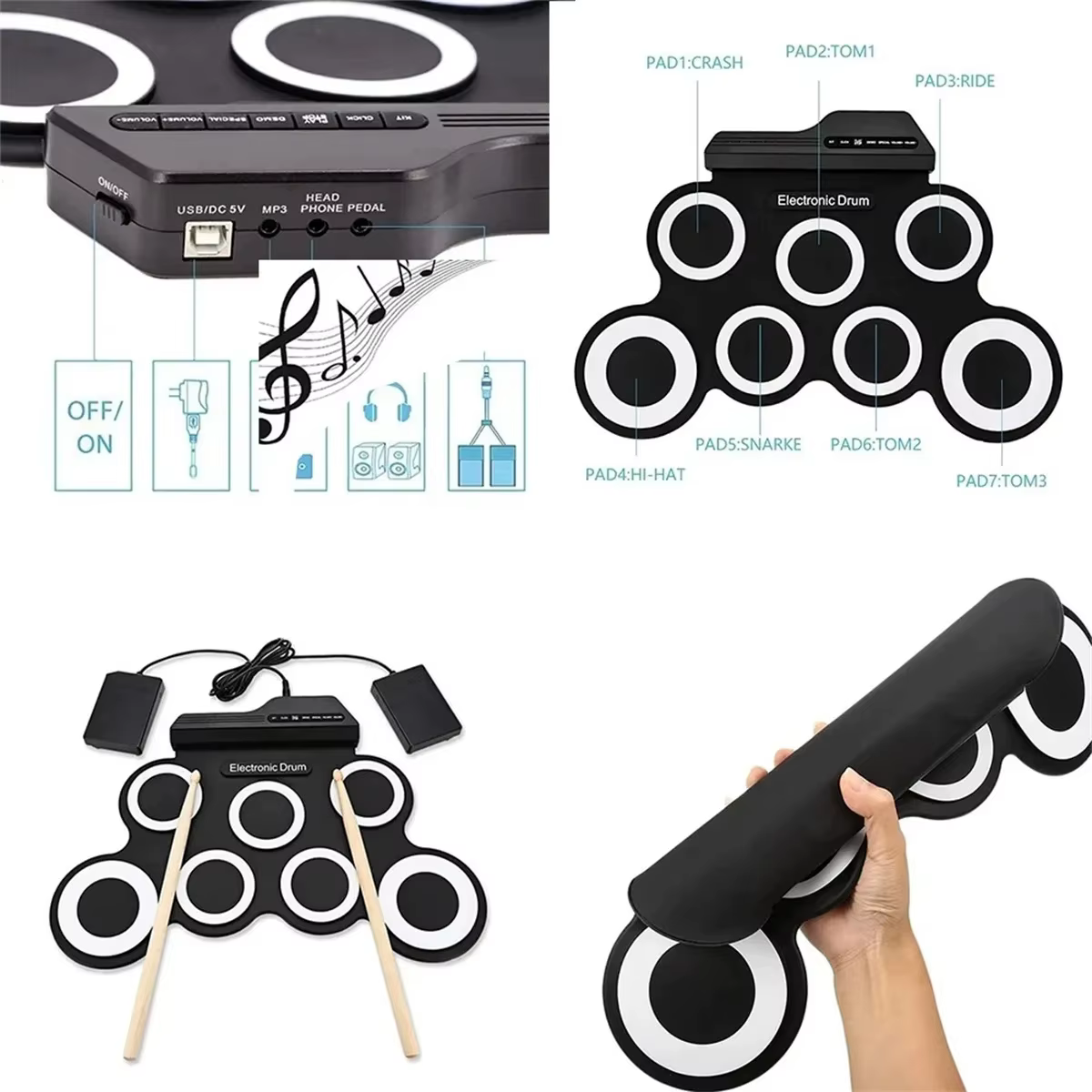 Roll-Up Electronic Drum Kit – Green — image 5