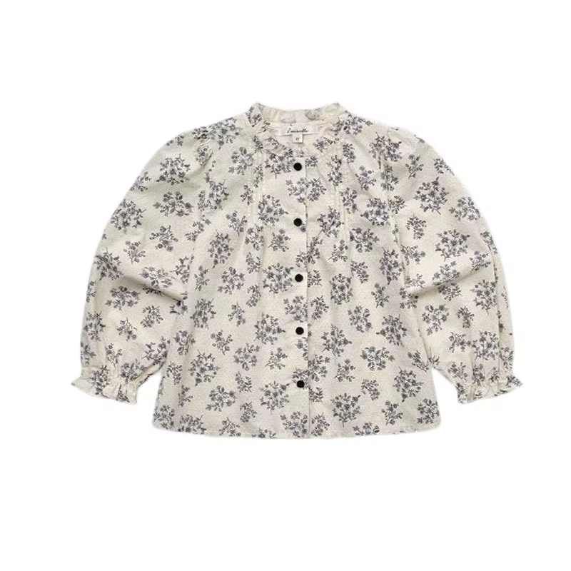 Girls' Cream Floral Long-Sleeve Top