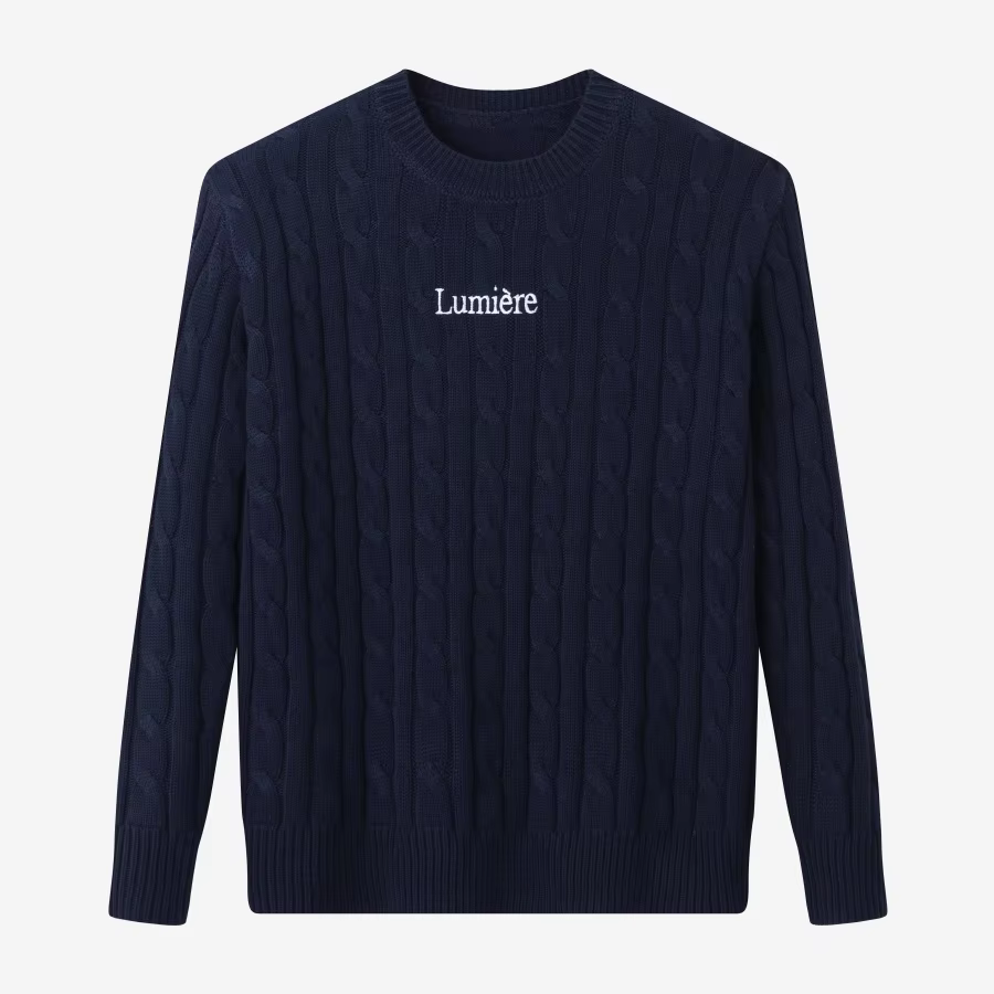 Pinstripe Collection – Navy Cableknit