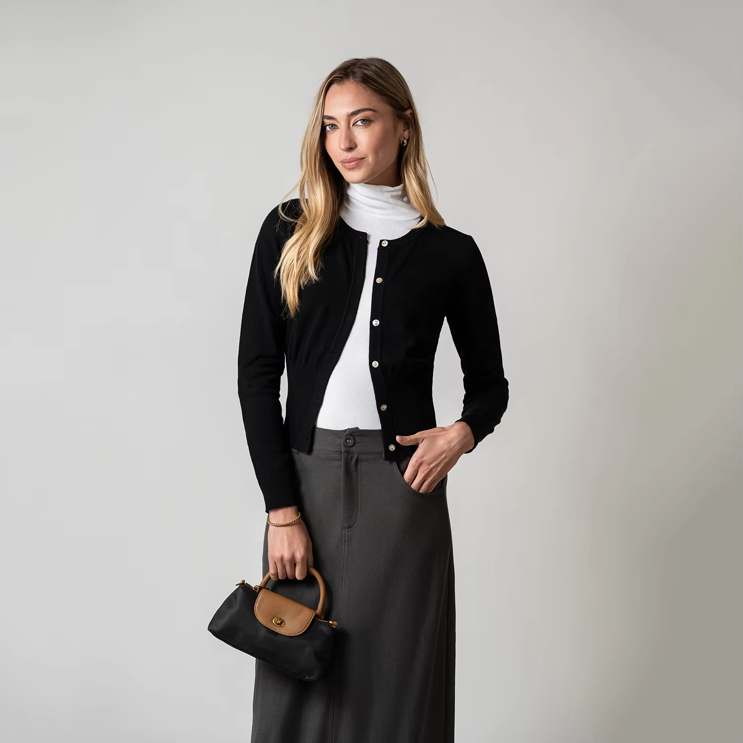 Black O-Neck Knit Cardigan — image 2