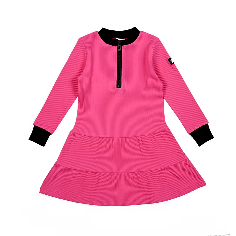 Leather Pocket Ribbed Collection – Pink Long Dress
