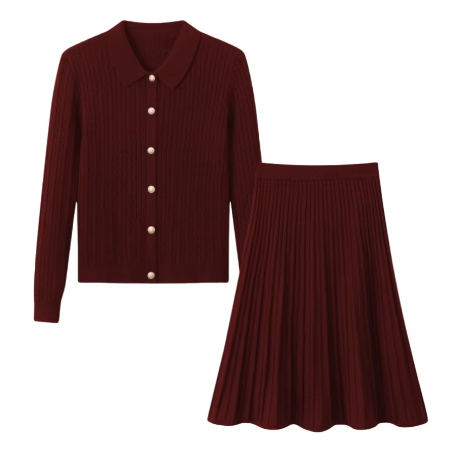 Silk Wool Knitting Collection – Burgundy Cable Set