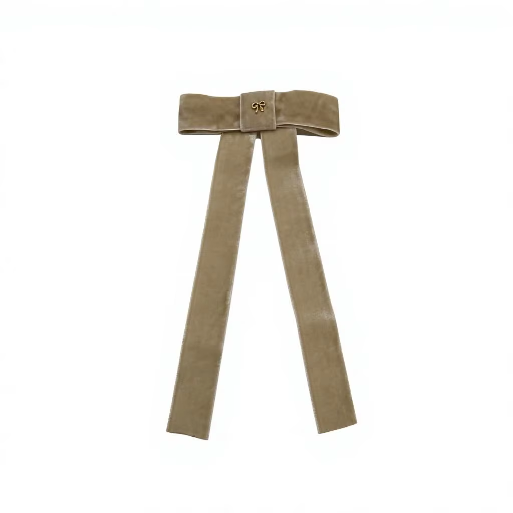 Tan Large Velvet Bow Clip – Ali Picks AW26