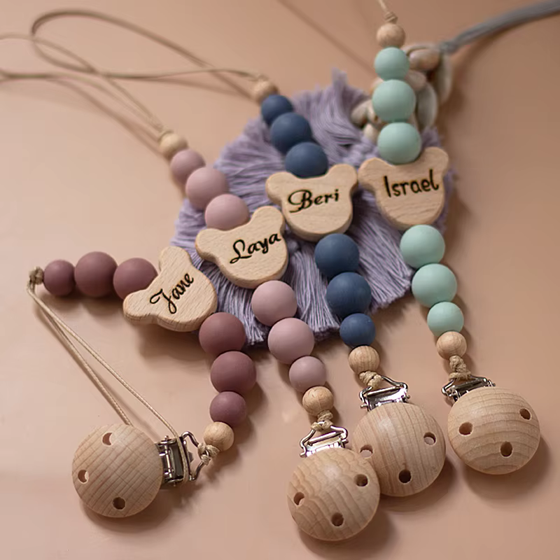 Personalised Silicone & Wood Pacifier Chain