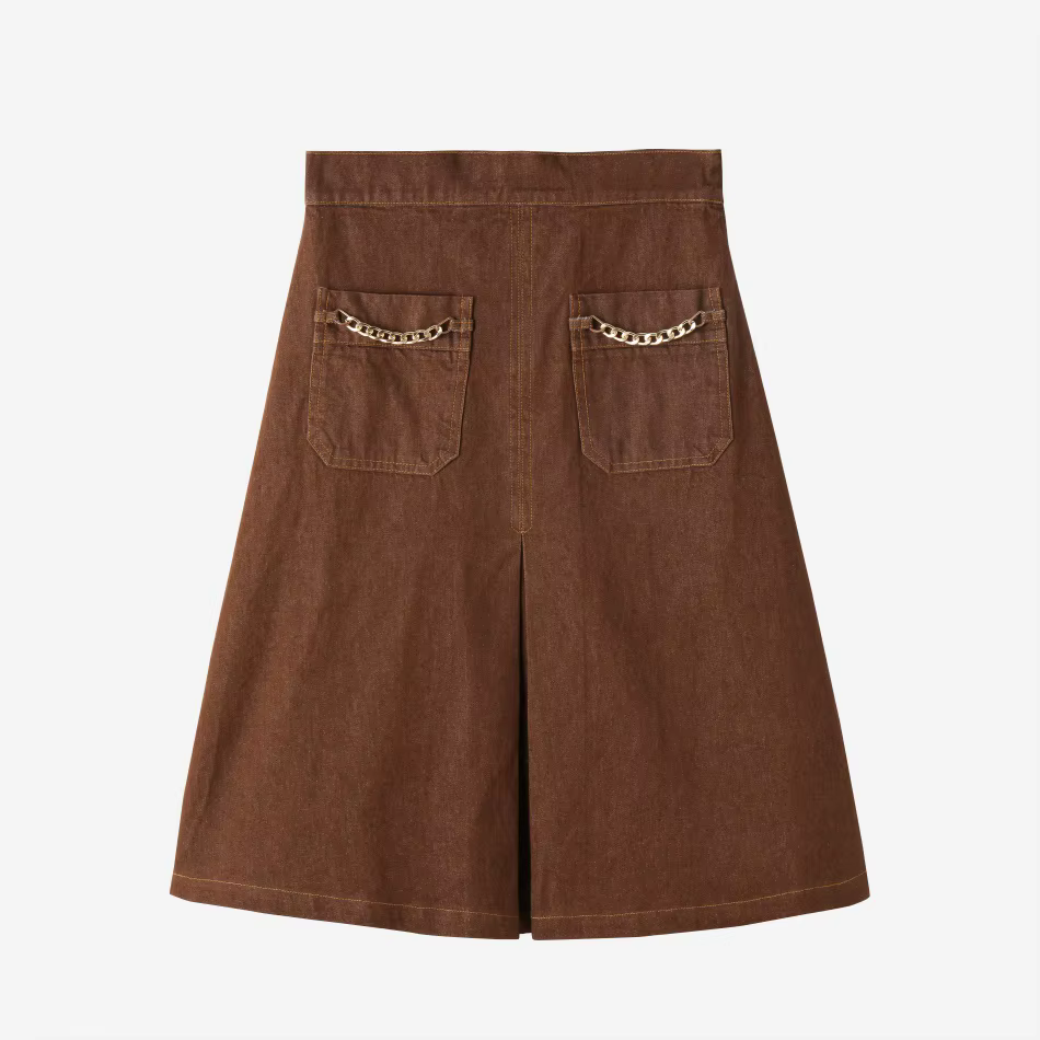 Denim Chain-Pocket Midi Skirt – Black — image 4