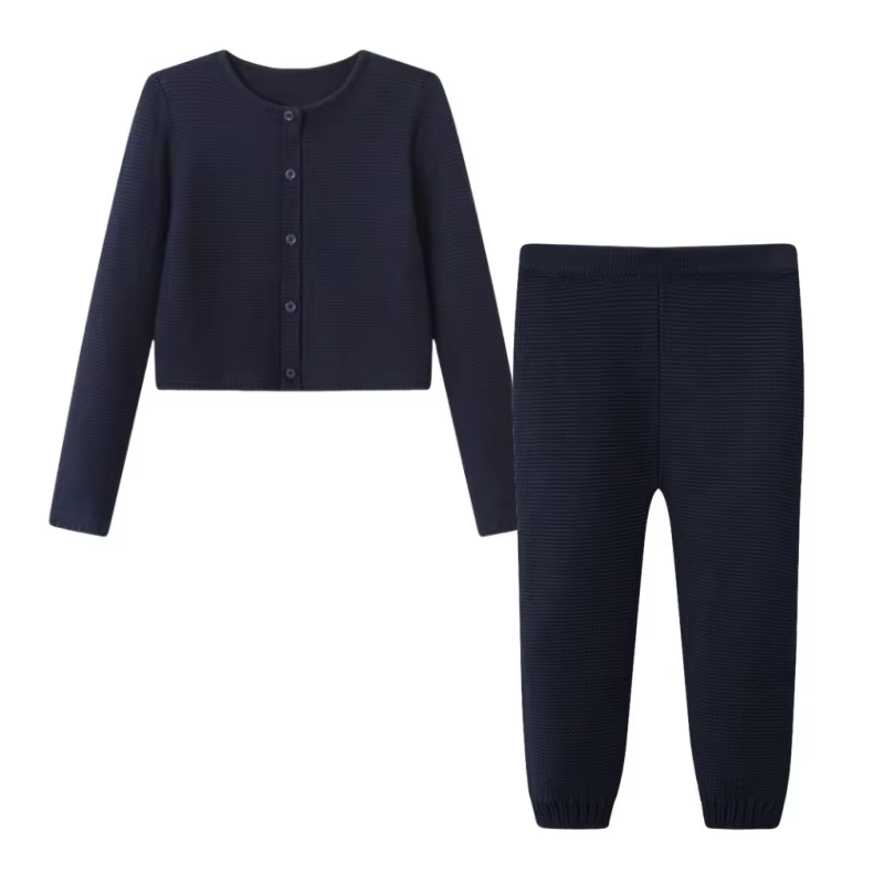 Silk Wool Knitting Collection – Navy Long Set