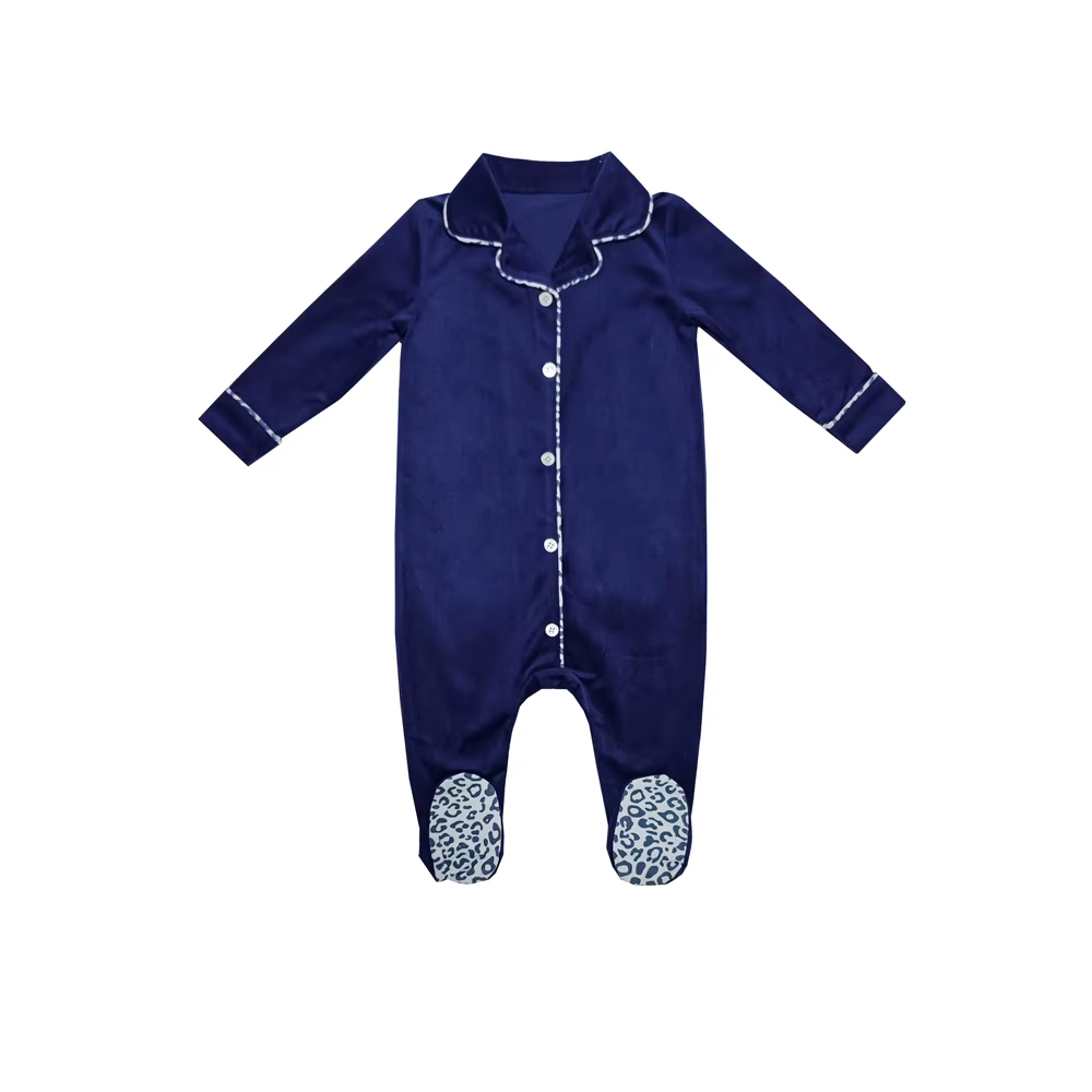 Leopard Lounge Blue Baby Stretchie – Ali & Co Leopard Lounge AW26
