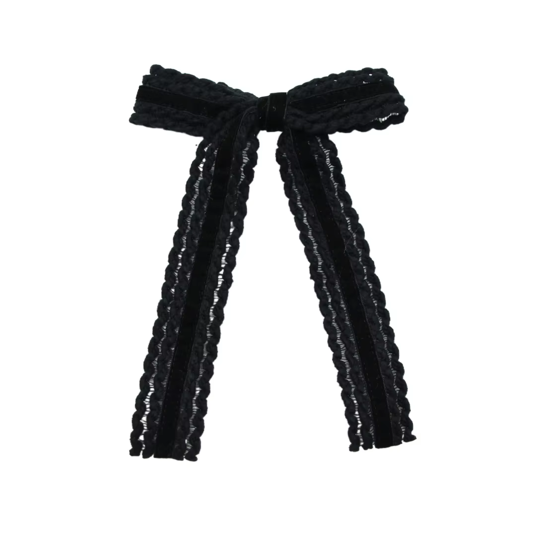 Black Floral Velvet Bow Headband Large Hair Clip — image 4