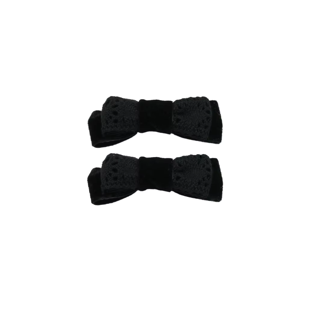 Black Floral Velvet Bow Headband Mini Hair Clip