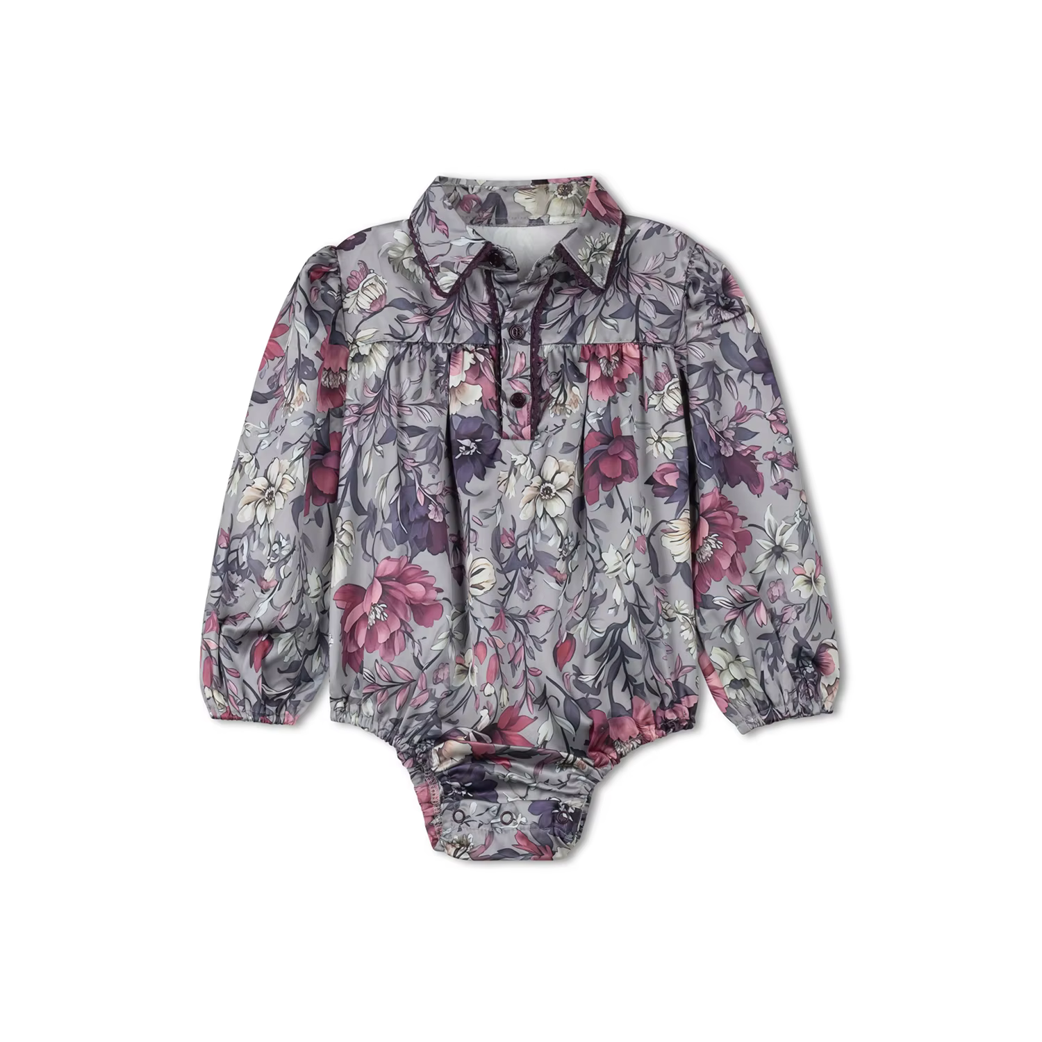 Purple Floral Satin – Baby Romper – Ali Picks AW26