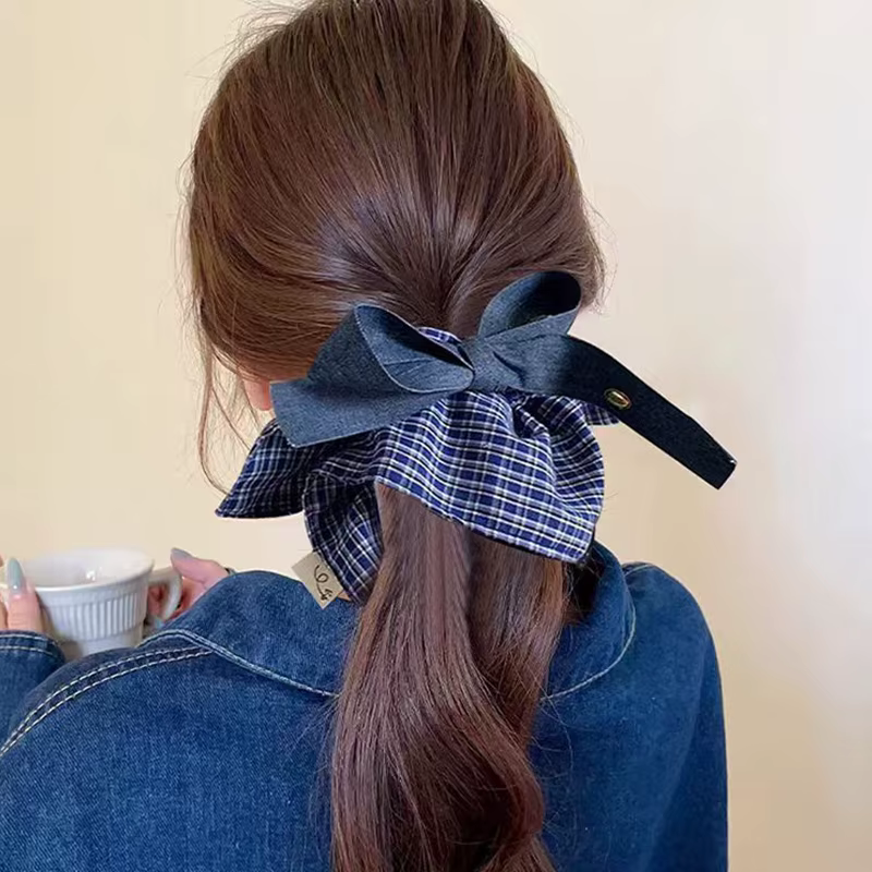 Korean Vintage Square Plaid Bow Ribbon Scrunchie Hair Ornament