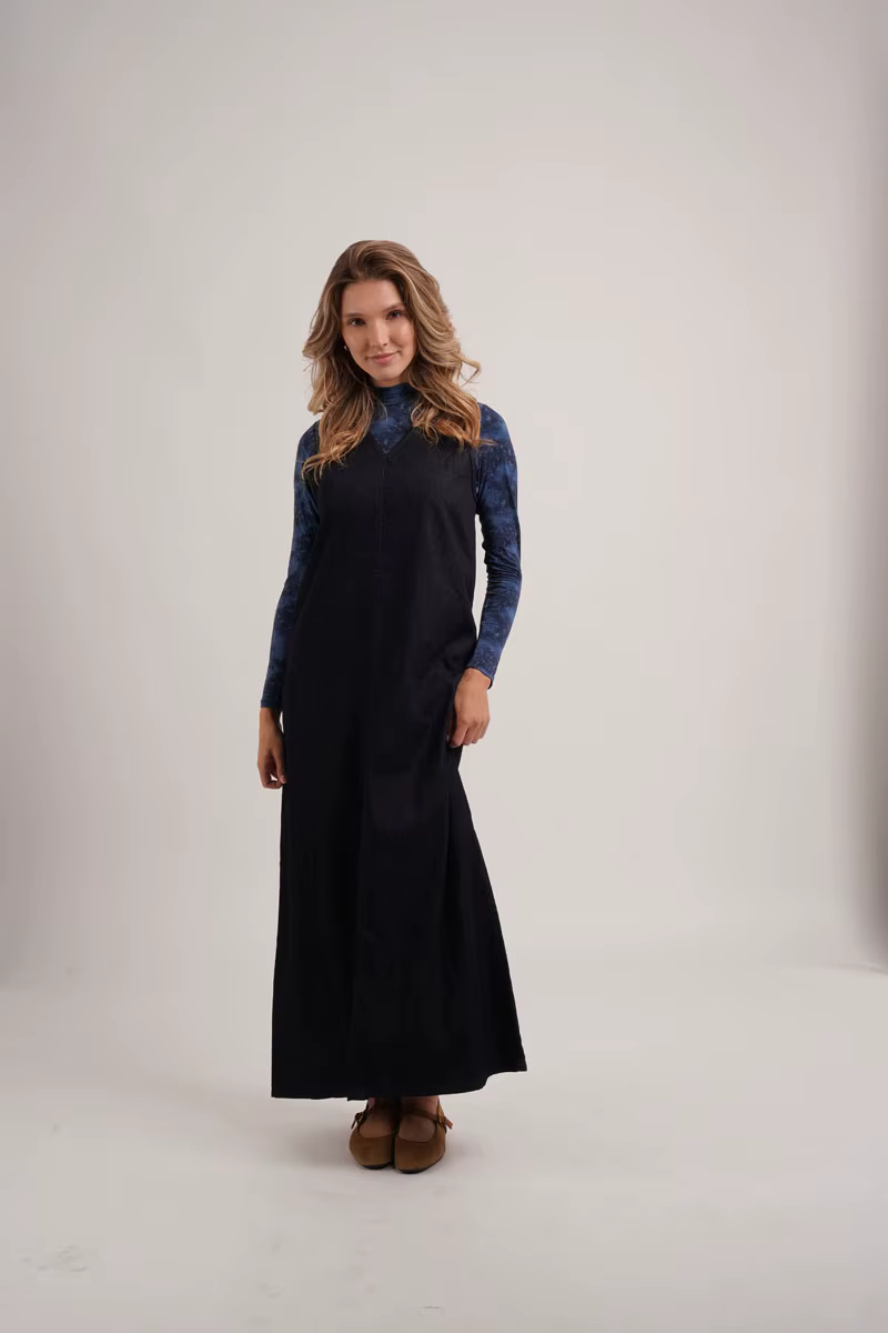 Denim V-Neck Maxi Dress – Navy — image 4