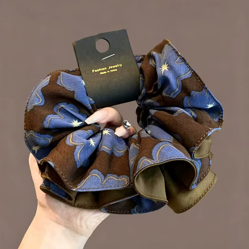 Vintage Print Double-Layer Large Scrunchie Ponytail Hair Band Hair