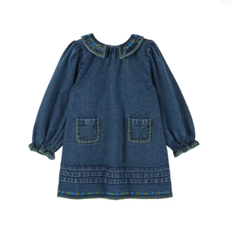 Girls' Denim Lace-Trim Dress