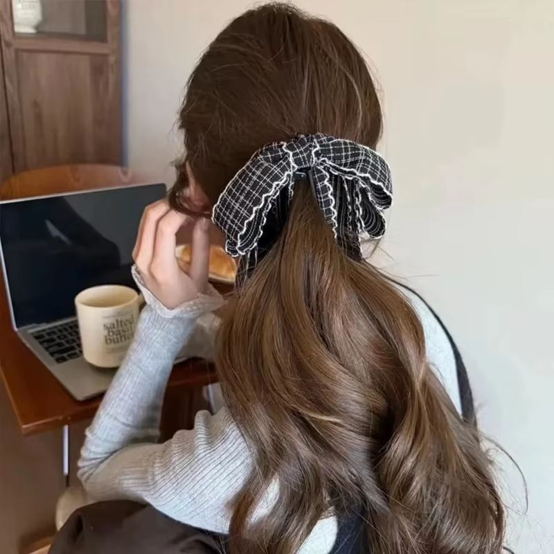 Black And White Checkered Bow Hair Clip For Women
