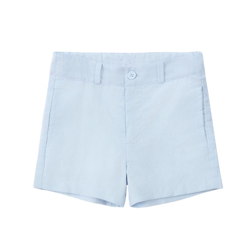 Cobalt Embroidery Collection – Blue Linen Shorts