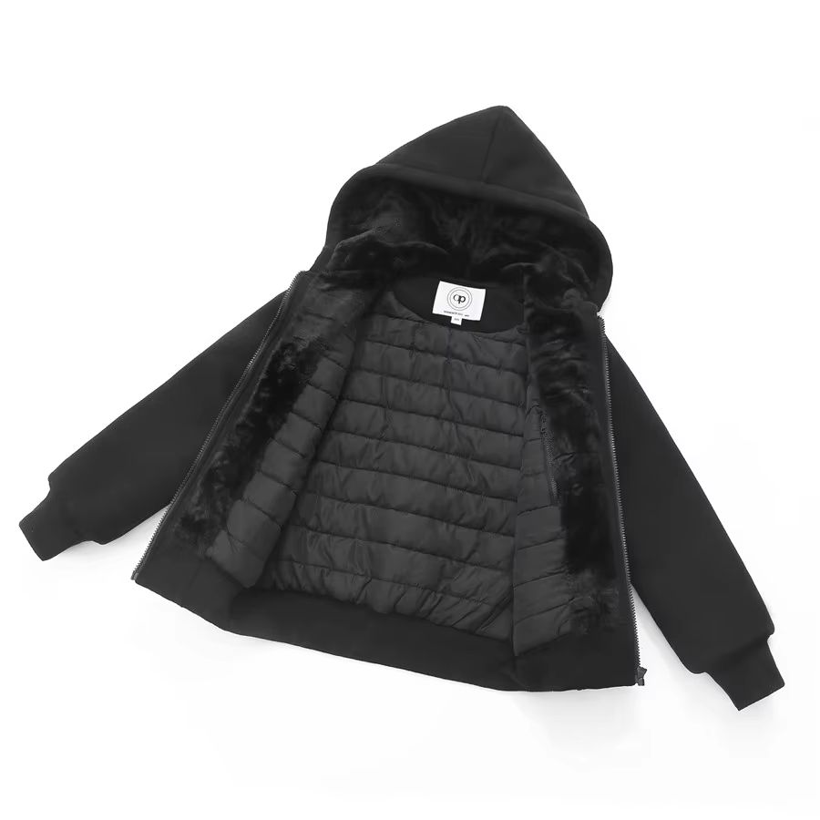 Black Fur-Lined Hoodie Coat