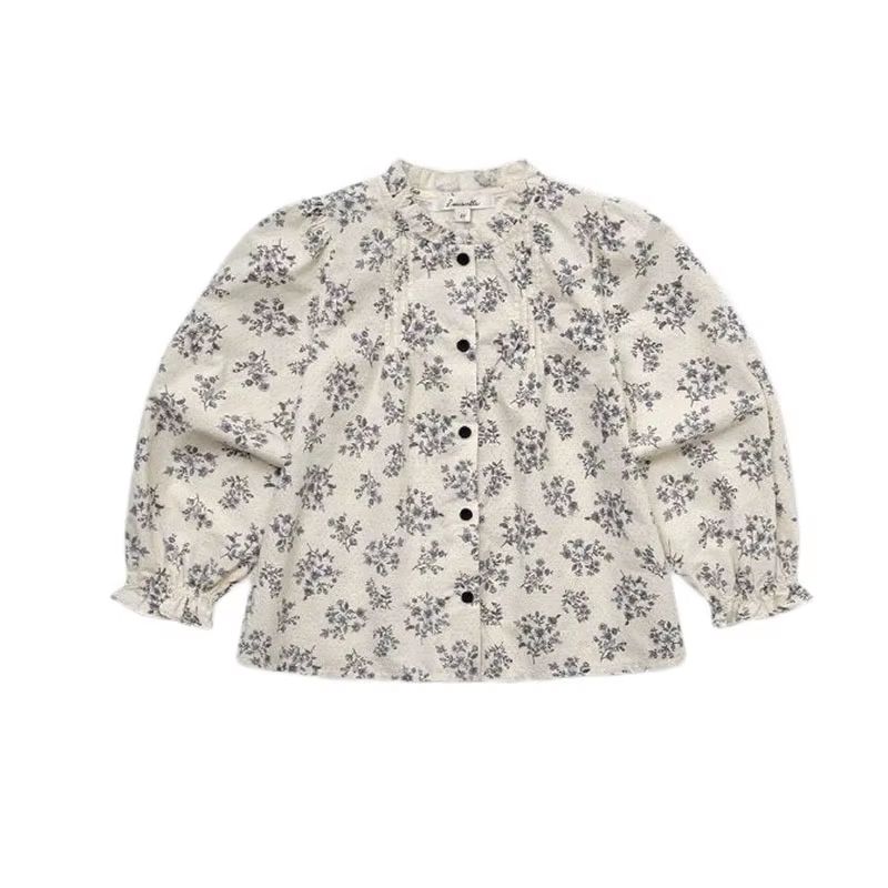 Girls' Cream Floral Long-Sleeve Top