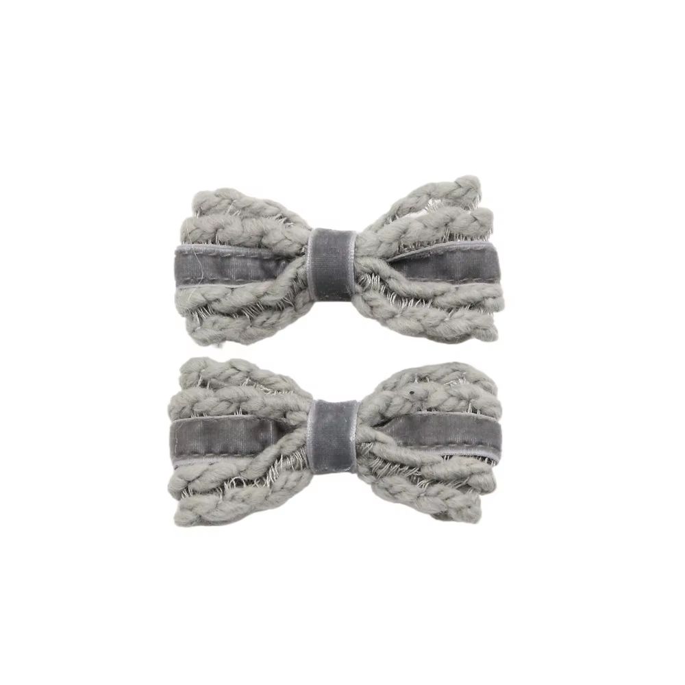 Wool Knit Velvet Bow Headband Mini Hair Clip