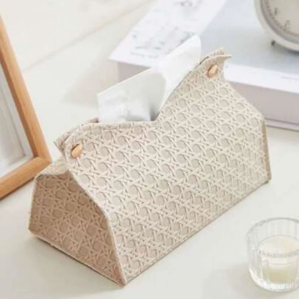 Buttoned Faux-Leather Tissue Box Cover