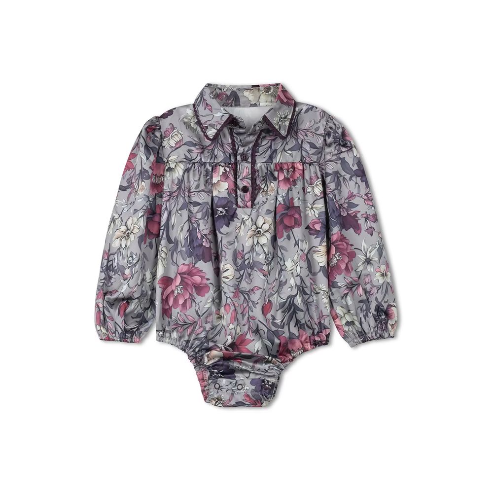 Purple Floral Satin – Baby Romper – Ali Picks AW26