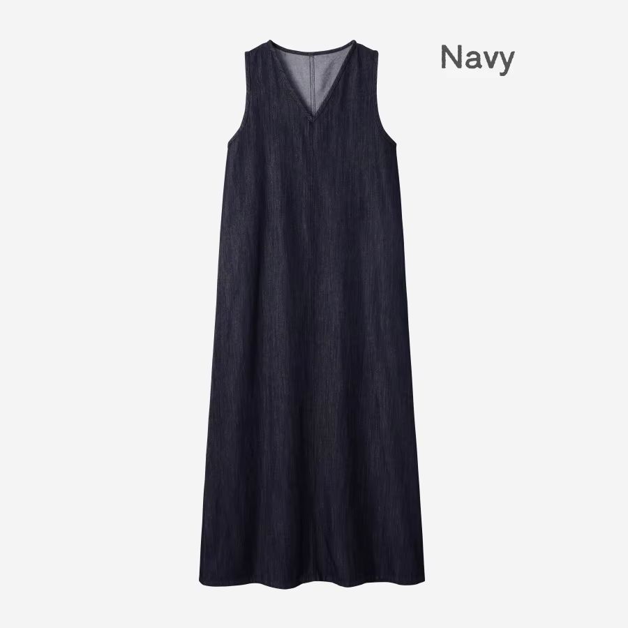 Denim V-Neck Maxi Dress – Navy – Ali Specials AW26