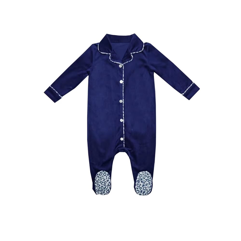 Leopard Lounge Blue Baby Stretchie – Ali & Co Leopard Lounge AW26