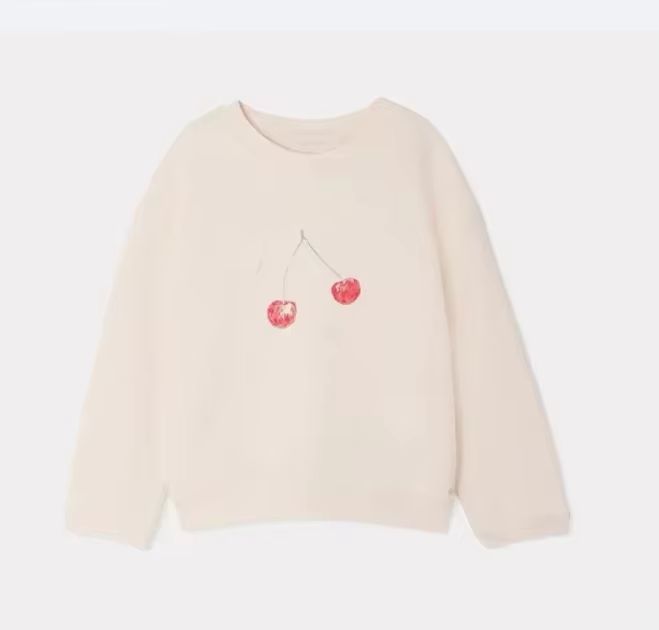 Girls' Cream Cherry-Embroidered Sweater