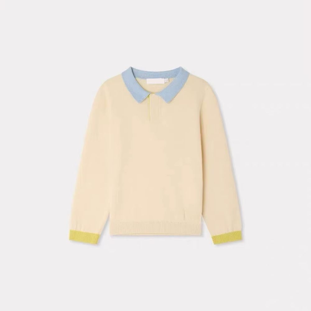 Girls' Cream Contrast-Collar Knit Sweater