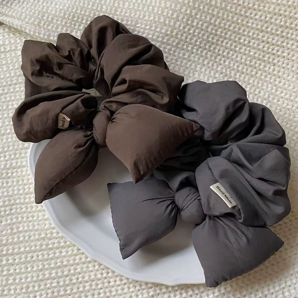 Women'S Autumn Winter Daily Solid Color Bow Scrunchies Brown&Gray