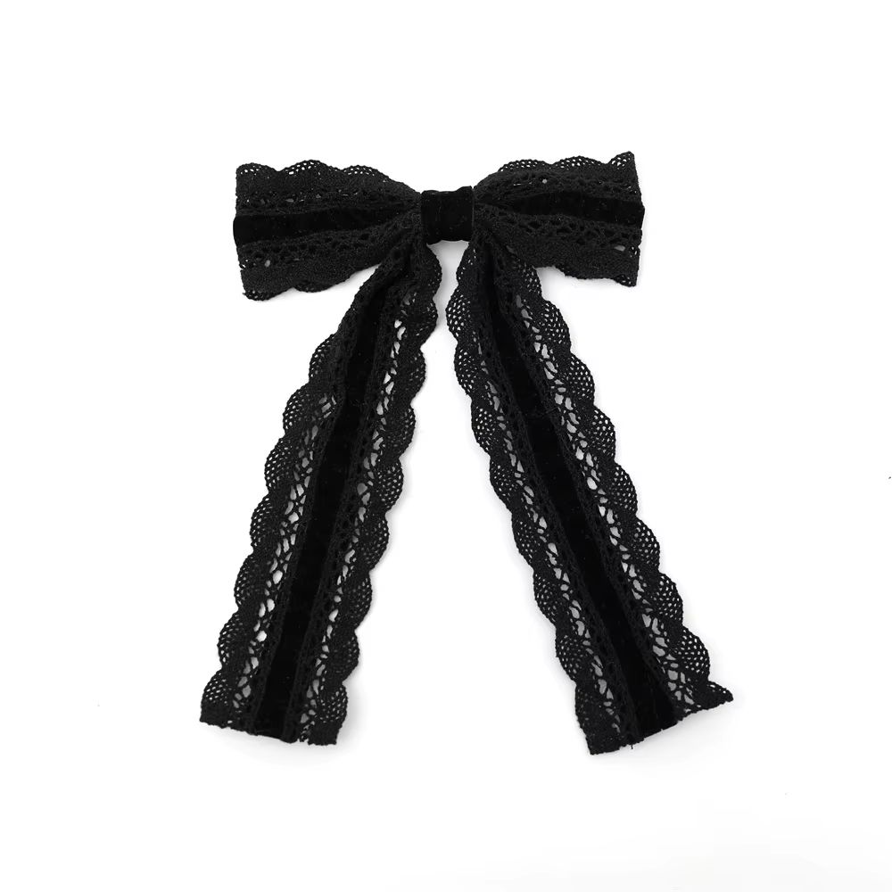 Long-Tail Lace Velvet Bow Headband Long Hair Clip