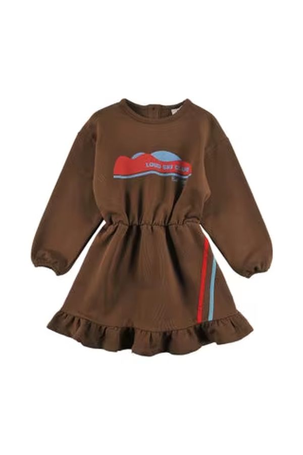 Girls' Brown Graphic Long-Sleeve Dress