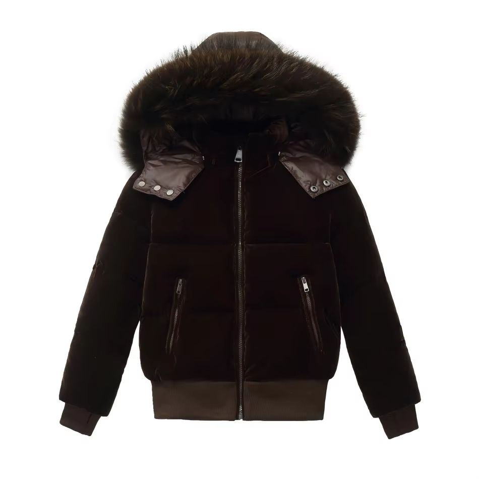 Dark Brown Luxury Velvet Down Coat – Ali Picks AW26