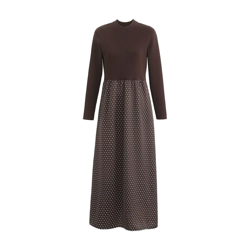 Brown Polka Dot Satin Patchwork Dress – Ali Picks AW26