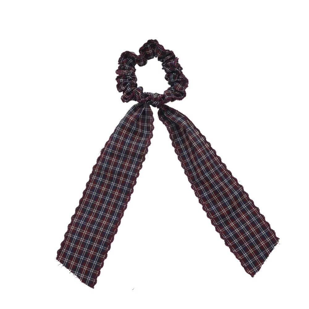 Plaid Moon Crochet Headband Ponytail Bow