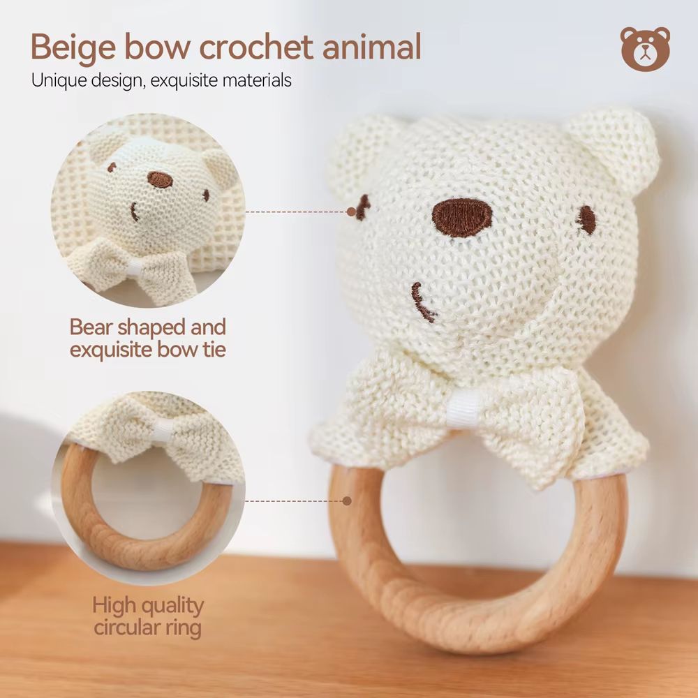 Crochet Bear Wooden Rattle