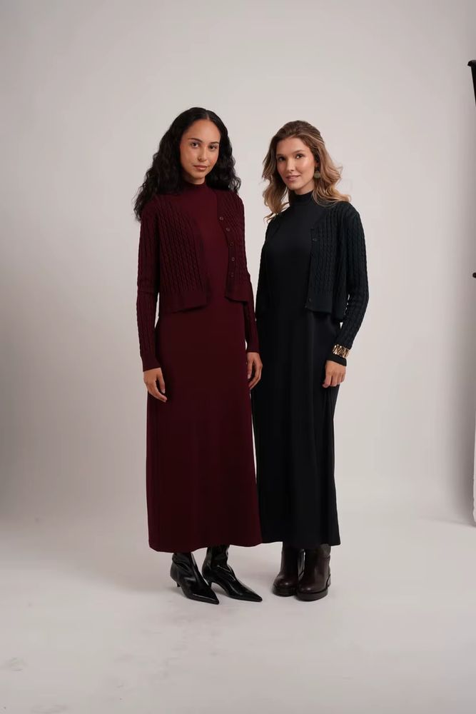 Cableknit & Rib Dress Collection – Brown Cardigan