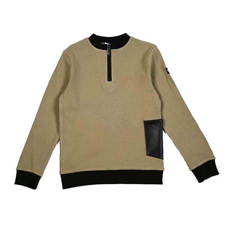 Leather Pocket Ribbed Collection – Khaki Long Shirt