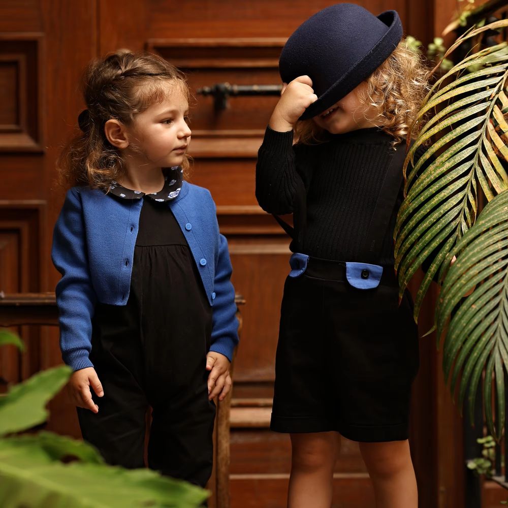 Elegant Blue Floral Collection – Girls Black Skirt