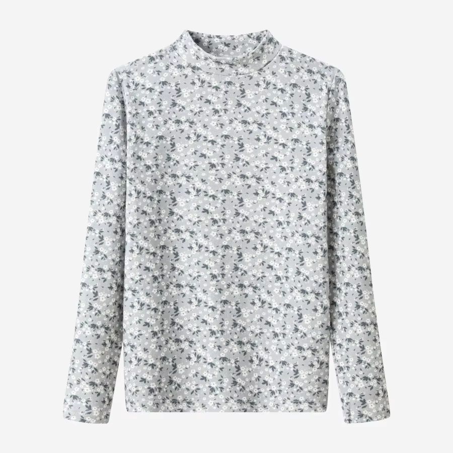 Grey Denim Collection – Floral Mockneck