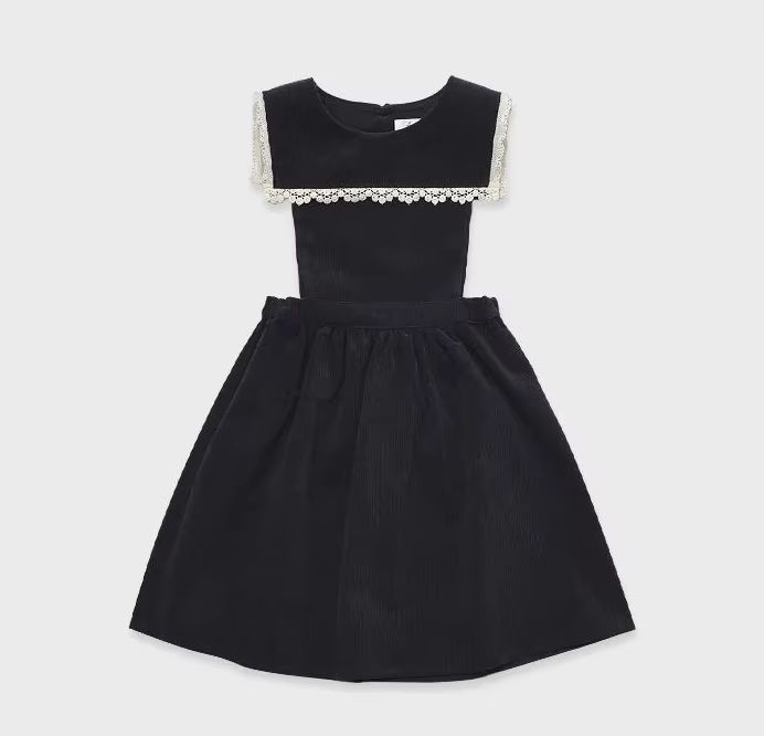 Girls' Navy Pinafore Dress with White Collar