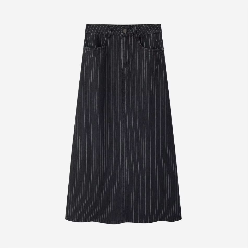 Black Pinstripe Denim Skirt – Black – Ali Specials AW26
